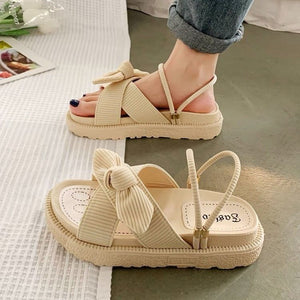 Fairy Style Lady Summer Slippers Thick Platform Flat Sandals with Butterfly-Knot Summer Flip Flops Sandals Women | TageUnlimited