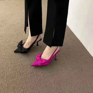 Women Shoes Summer New Butterfly Knot Women Slingbacks Heels Shoes Sexy Dress Thin Heel Pointed Toe Ladies High Heels Women