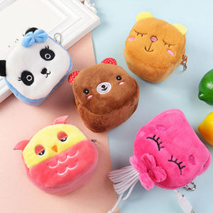 Women's Cartoon Coin Purse Three-dimensional Plush Zipper Headphone Bag Wallet Key Chain. | TageUnlimited