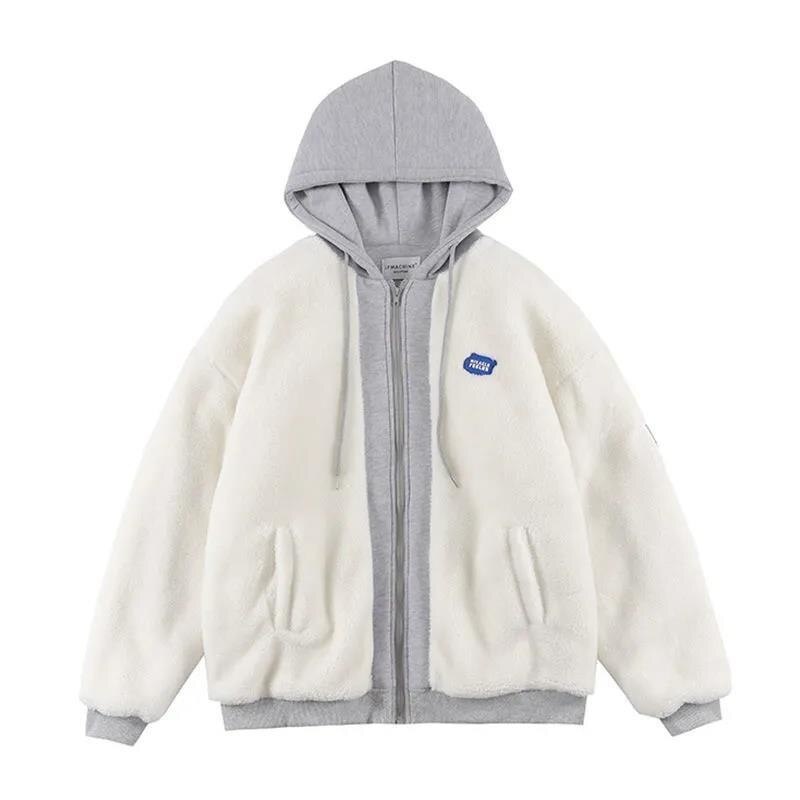 Winter Thick Warm Padded Women's Jackets Lambwool Patchwork Hoodies Solid Color Retro Loose Hooded Sweatshirt Sweater | TageUnlimited