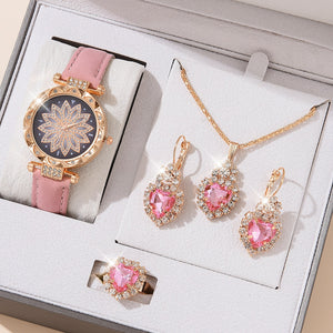 5pcs Set Watches Women Leather Band Ladies Watch Simple Casual Women Analog WristWatch Bracelet Gift | TageUnlimited
