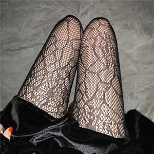 Sexy Black Silk Pantyhose Letter Bow Women's Large Size Temptation Hollow Perspective Fishnet Bottoming Socks Lolita  nylon | TageUnlimited