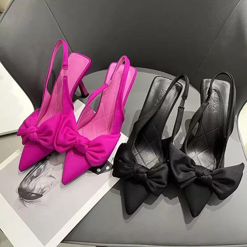 Women Shoes Summer New Butterfly Knot Women Slingbacks Heels Shoes Sexy Dress Thin Heel Pointed Toe Ladies High Heels Women | TageUnlimited