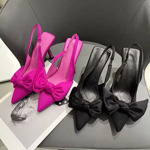 Women Shoes Summer New Butterfly Knot Women Slingbacks Heels Shoes Sexy Dress Thin Heel Pointed Toe Ladies High Heels Women | TageUnlimited