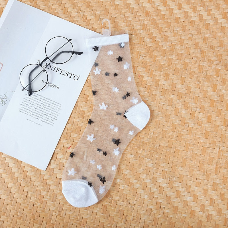 Sexy Lace Women Socks Summer Ultra-thin Transparent Mesh Fishnet Short Socks Harajuku Casual Breathable Black White Crew Socks | TageUnlimited