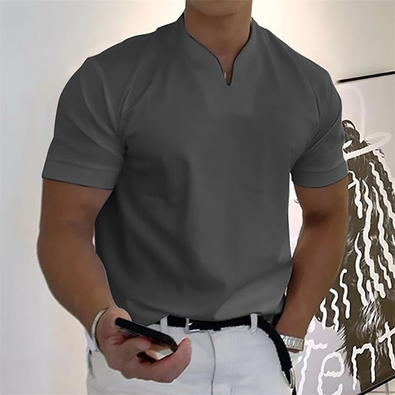 Men's Short-Sleeved Cotton Casual Men's T-shirt V-neck Shirt Male Breathable Polo Shirts S-5XL | TageUnlimited