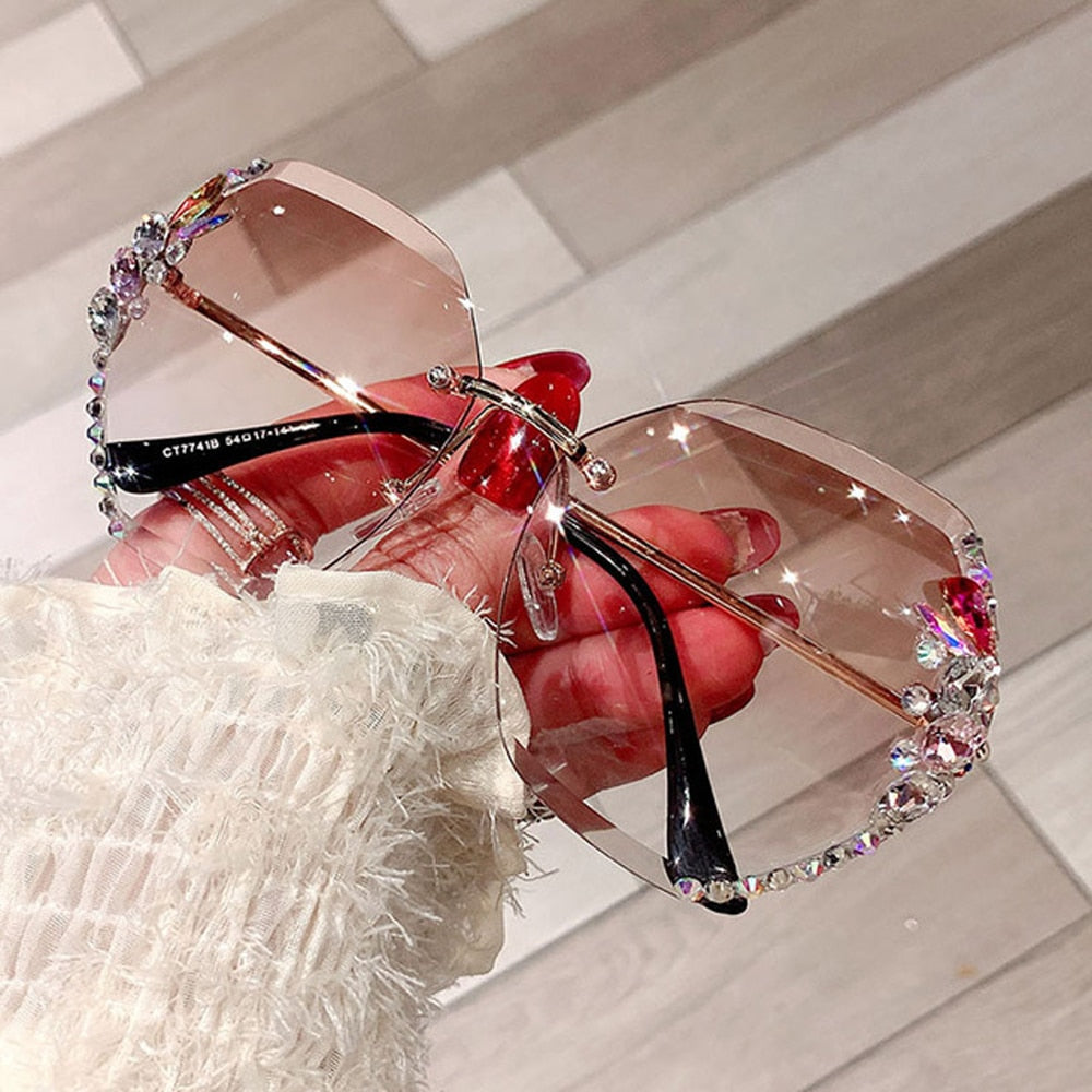 Luxury Brand Design Vintage Rimless Rhinestone Sunglasses Women Men Fashion Gradient Lens Sun Glasses Shades for Female | TageUnlimited