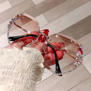 Luxury Brand Design Vintage Rimless Rhinestone Sunglasses Women Men Fashion Gradient Lens Sun Glasses Shades for Female | TageUnlimited