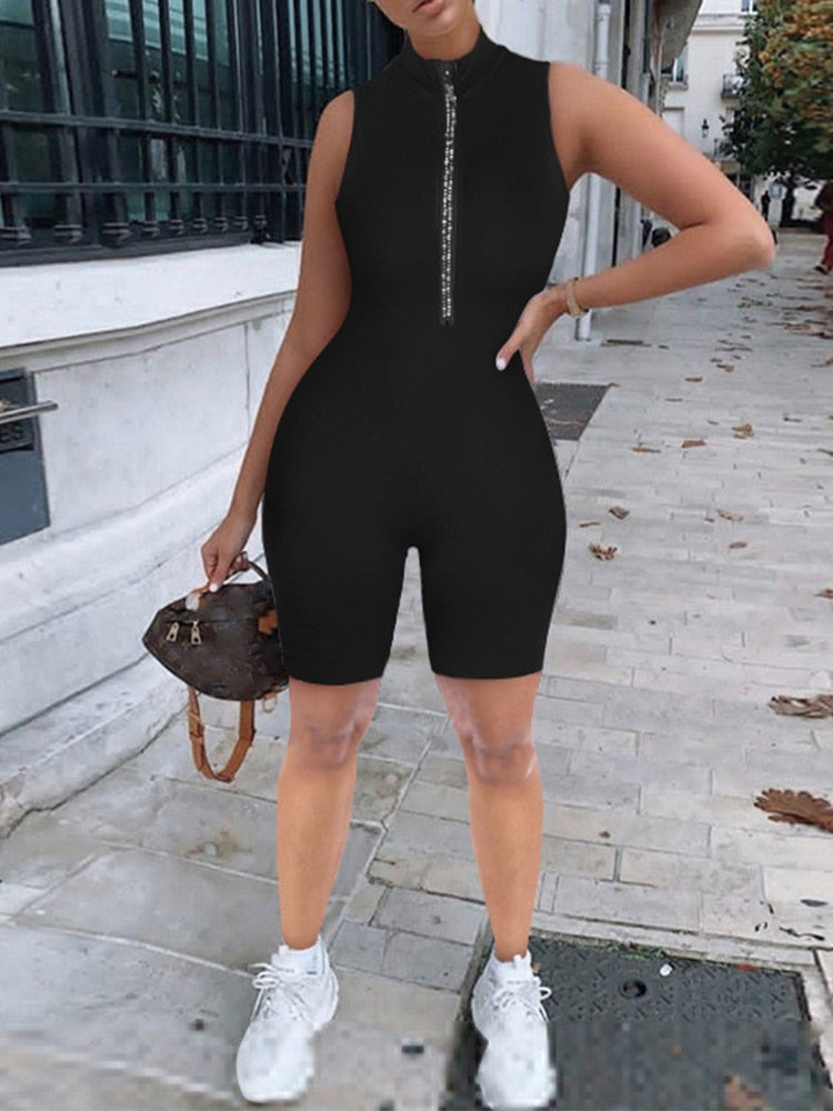 Jump Suits Women Sexy Bodycon Jumpsuits Sleeveless New Zipper Overall Tight Skinny Sport Casual Jumpsuit Outfits Women PR1488G | TageUnlimited