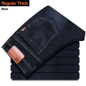 Brother Wang Classic Style Men Brand Jeans Business Casual Stretch Slim Denim Pants Light Blue Black Trousers Male | TageUnlimited