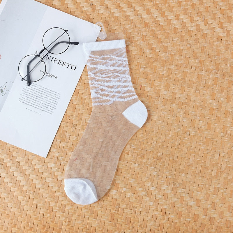 Sexy Lace Women Socks Summer Ultra-thin Transparent Mesh Fishnet Short Socks Harajuku Casual Breathable Black White Crew Socks | TageUnlimited