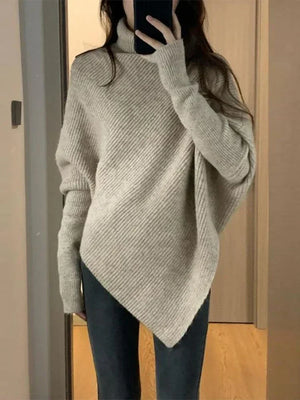 Turtleneck Sweater Women  Baggy Fashion Design Pullover French Solid Color Thickened Knit Jumper Oversized Sweater | women sweater, women's sweater | TageUnlimited