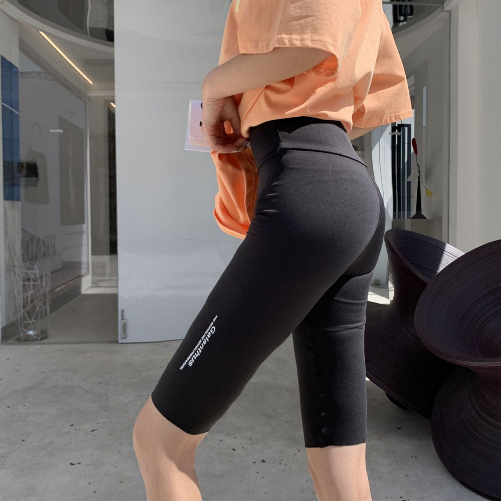Seamless Biker Shorts Women Fitness Casual High Waist Fashion Summer Slim Knee-Length Bottoms Black Cycling Shorts Streetwear | TageUnlimited