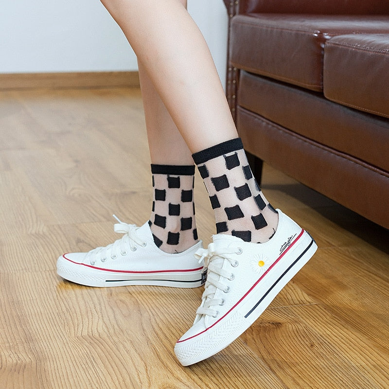 Sexy Lace Women Socks Summer Ultra-thin Transparent Mesh Fishnet Short Socks Harajuku Casual Breathable Black White Crew Socks | TageUnlimited