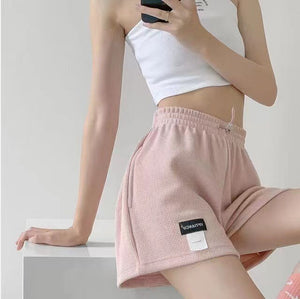 WomenShorts Summer High Waisted Sports Shorts Loose Bottoms Female Casual Elastic Waist Hot Pants Solid Color Homewear | TageUnlimited