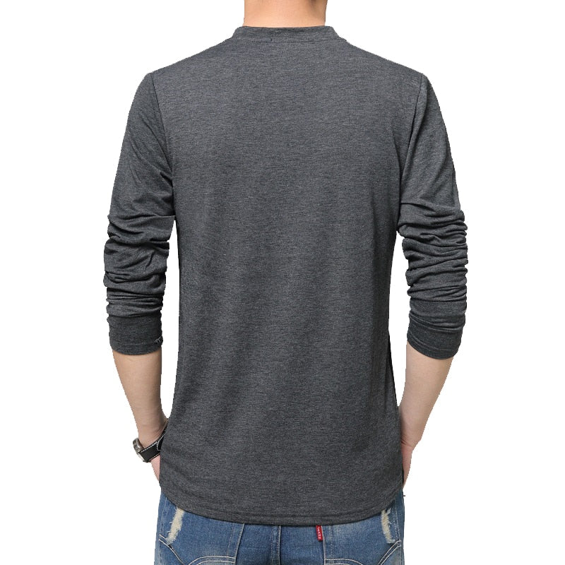BROWON Brand Autumn Mens T Shirts Fashion  Streetwear Long Sleeve V Neck Color Patchwork Cotton T Shirt Men | TageUnlimited