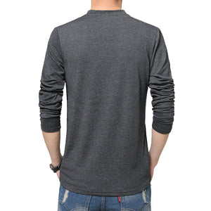 BROWON Brand Autumn Mens T Shirts Fashion  Streetwear Long Sleeve V Neck Color Patchwork Cotton T Shirt Men | TageUnlimited
