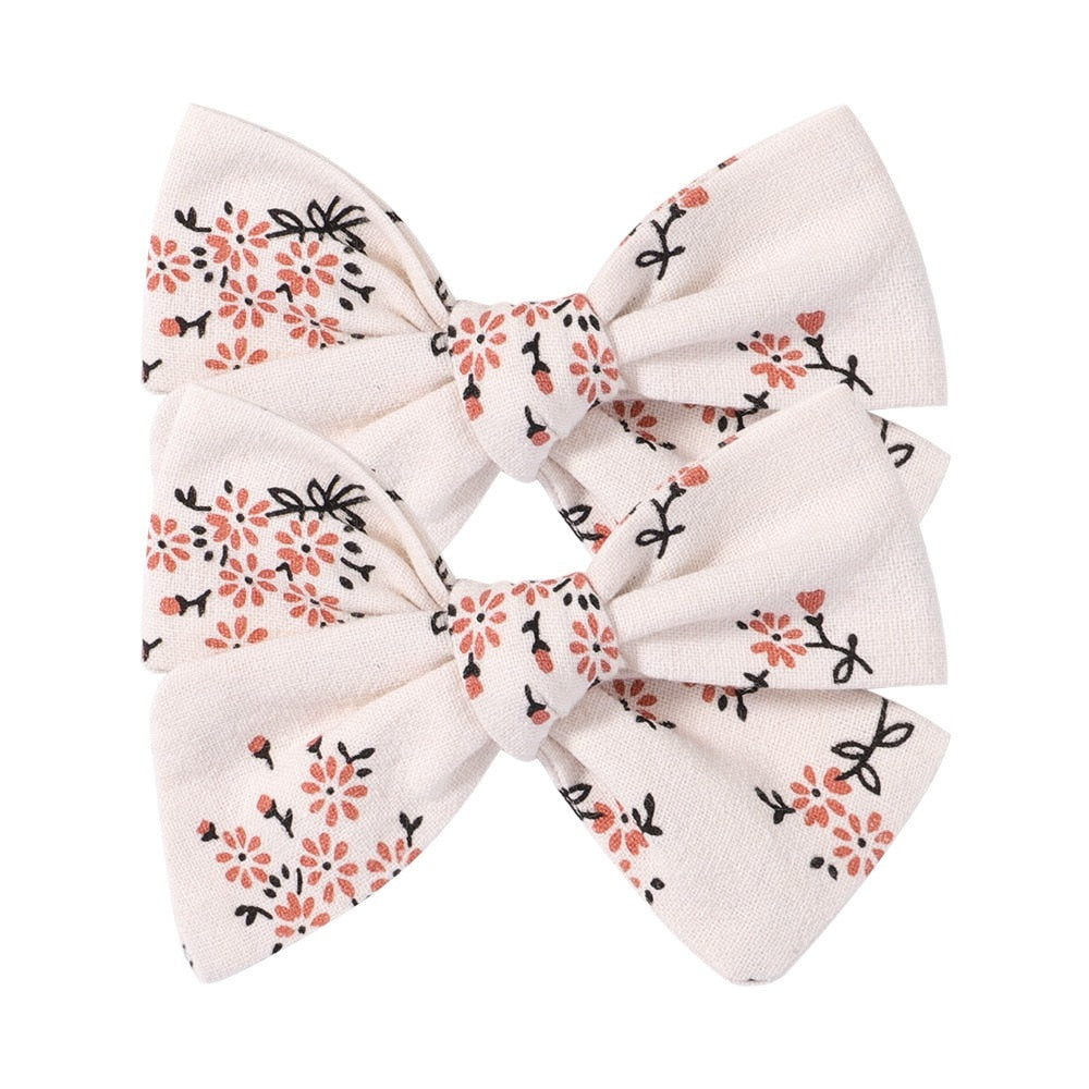 2Pcs/Set Sweet Flower Print Bowknot Hair Clips for Cute Baby Girls Cotton Bows Hairpins Barrettes Headwear Kids Hair Accessories | TageUnlimited