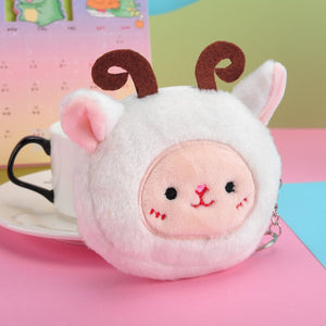 Women's Cartoon Coin Purse Three-dimensional Plush Zipper Headphone Bag Wallet Key Chain. | TageUnlimited
