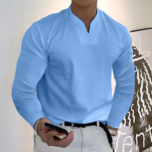 Men's Long Sleeve V-neck Solid Color T-shirt Elastic and Comfortable Loose Sports Shirt Polo Shirt Everyday Casual Wear S-2XL | TageUnlimited