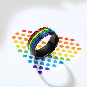 Rainbow LGBT Colorful Rings Gay Pride Homosexual Same Sex Fashion Jewelry Stainless Steel Finger Ring for Men and Women