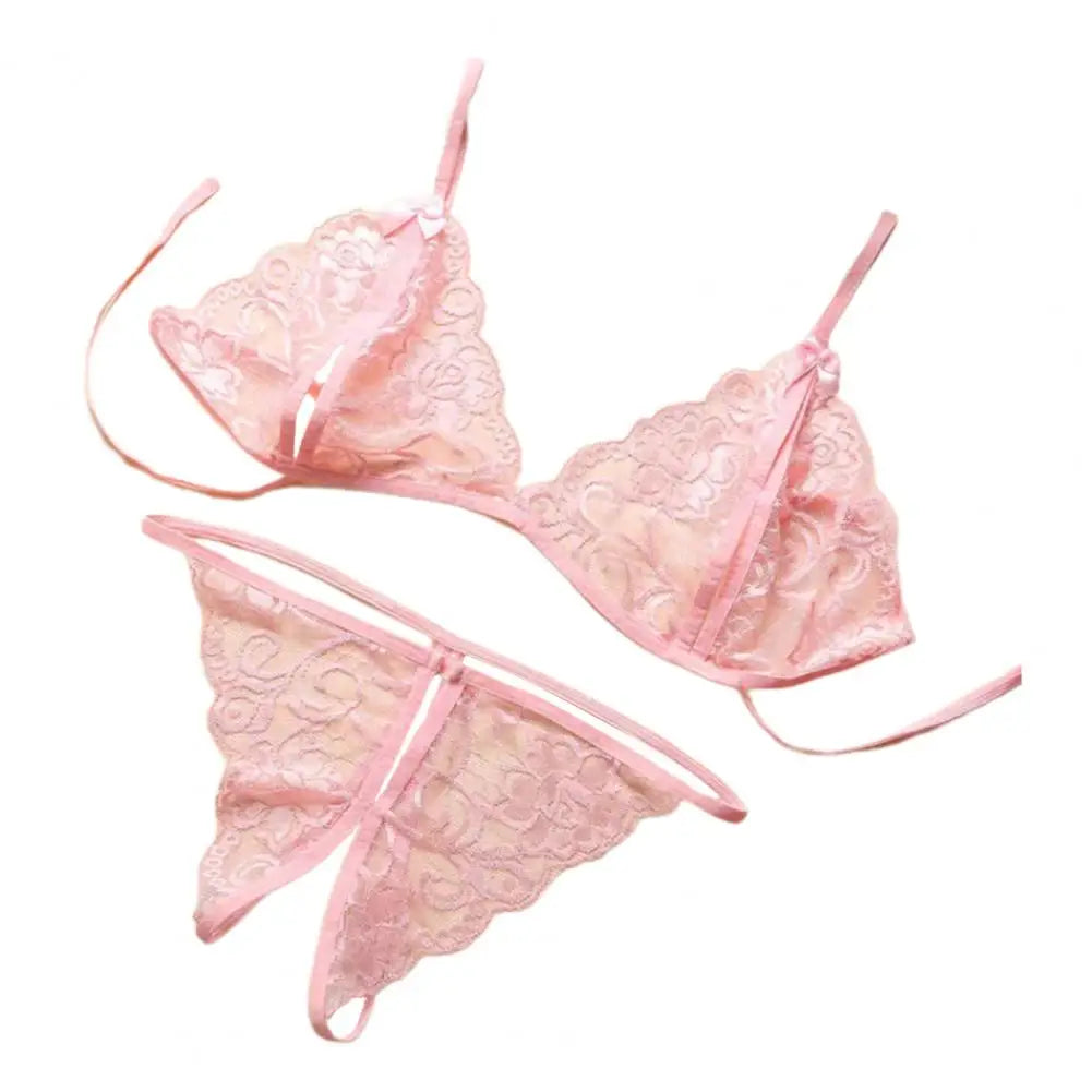 Exotic Lingerie Lace Babydoll Open Bra Set Sexy Mini Briefs Micro Thong Transparent Lace ltra-thin Sexual Panty Matching Bra