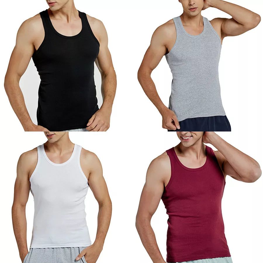 Tank Tops Men Summer 100% Cotton Cool Fitness Vest Sleeveless Tops Gym Slim Colorful Casual Undershirt Male 7 Colors 1PCS