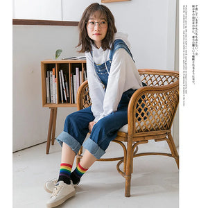 LGBT Striped Fashion Korean Streetwear Women Rainbow Socks Warm Funny Candy White Black Short Winter Cotton Sport Socks