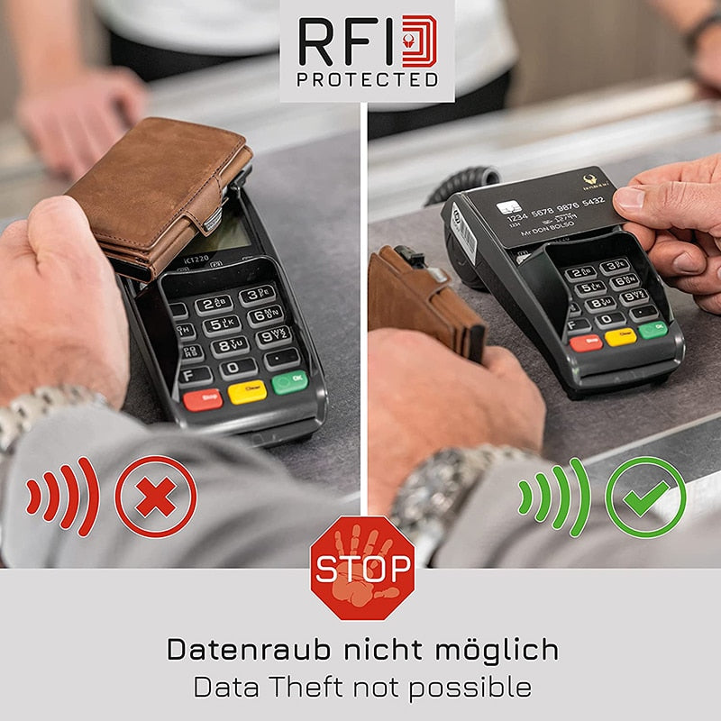 Pop-Up Credit Card Case with RFID Protection Genuine Leather  Wallet with Compartment for Notes and Coins for Men and Women | TageUnlimited