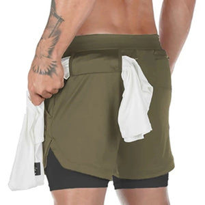 Outdoor Camo Running Shorts 2 In 1 Double-Deck Quick Dry Fitnes Jogging Workout Men Sports Short Pants Easy To Carry Sweat Towel | TageUnlimited