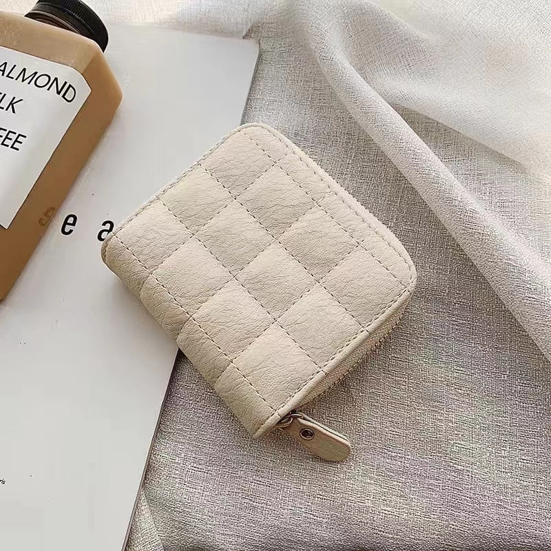 Fashion Short Wallets for Women PU Leather Female Plaid Purses Card Holder Wallet Small Zipper Wallet with Coin Purse Clutch Bag | TageUnlimited