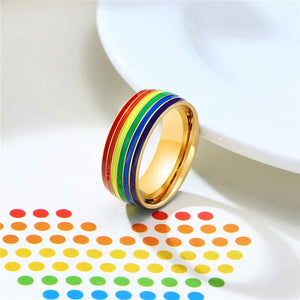 Rainbow LGBT Colorful Rings Gay Pride Homosexual Same Sex Fashion Jewelry Stainless Steel Finger Ring for Men and Women