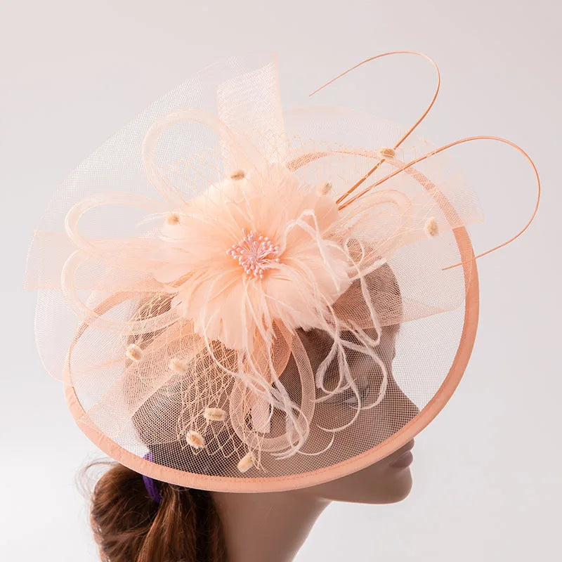 Fascinators for Women Elegant Headwear Kentucky Derby Hat Fashion Feather Headpiece Mesh Veil Hairbands Chic Ladies Wedding Hats
