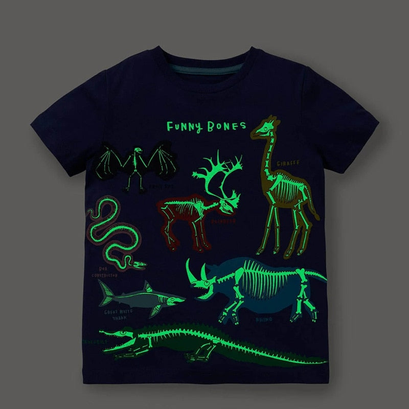 New Fashion Boys T-shirt Summer Luminous Dinosaur Animal Cotton Causal Clothes Lovely Tops for Kids 2-7 year | TageUnlimited