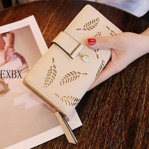 EXBX Women Wallet Hollow Golden Leaf Buckle Wallet PU Leather Purse Female Long Wallet for Women Coin Purse Card Holders Clutch | TageUnlimited