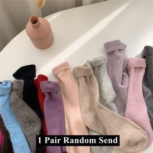 Solid Rabbit Hair Woman Socks Winter Thick Warmer Long Socks Japanese Kawaii Cute Thermal Cashmere Christmas Sock New Year Gifts | TageUnlimited