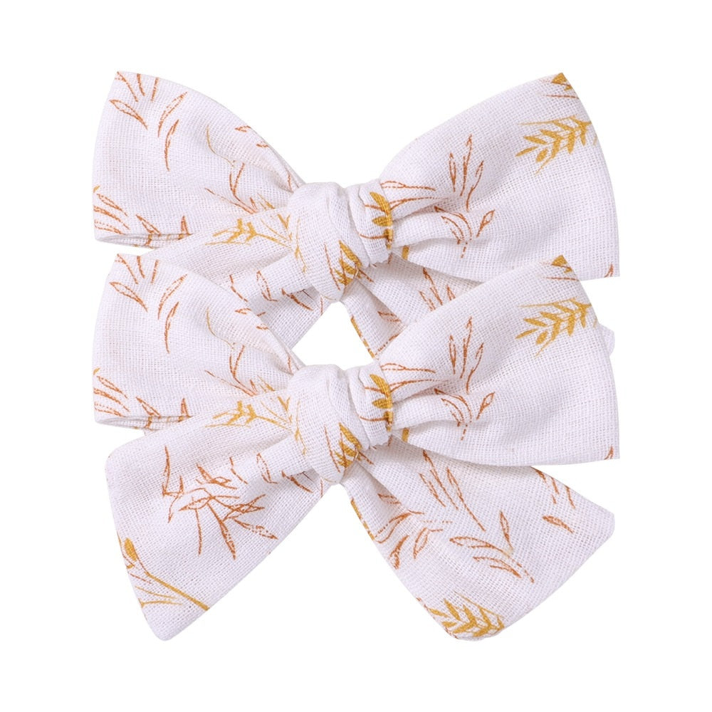 2Pcs/Set Sweet Flower Print Bowknot Hair Clips for Cute Baby Girls Cotton Bows Hairpins Barrettes Headwear Kids Hair Accessories | TageUnlimited