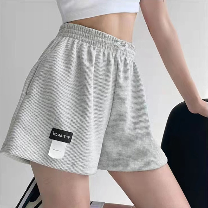 WomenShorts Summer High Waisted Sports Shorts Loose Bottoms Female Casual Elastic Waist Hot Pants Solid Color Homewear | TageUnlimited