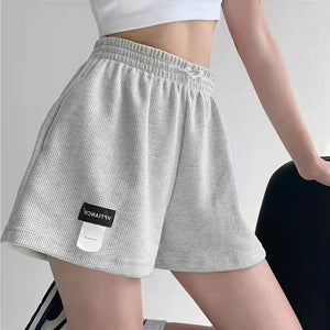 WomenShorts Summer High Waisted Sports Shorts Loose Bottoms Female Casual Elastic Waist Hot Pants Solid Color Homewear | TageUnlimited