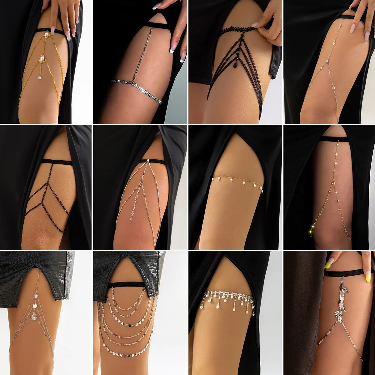 Sexy Multilayer Tassel Imitation Pearl Clip Beads Leg Chains Women Belt Rhinestone Adjustable Elastic Thigh Chain Body Jewelry | Women's Belts & Chains | TageUnlimited