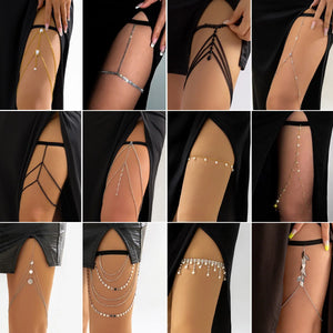 Sexy Multilayer Tassel Imitation Pearl Clip Beads Leg Chains Women Belt Rhinestone Adjustable Elastic Thigh Chain Body Jewelry | Women's Belts & Chains | TageUnlimited