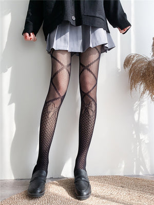 Sexy Black Silk Pantyhose Letter Bow Women's Large Size Temptation Hollow Perspective Fishnet Bottoming Socks Lolita  nylon | TageUnlimited