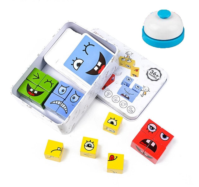 Cube Face Changing Building Blocks Board Game Wood Puzzle Montessori Expression Wooden Blocks Blocos For Children Kids Toys Gift | TageUnlimited