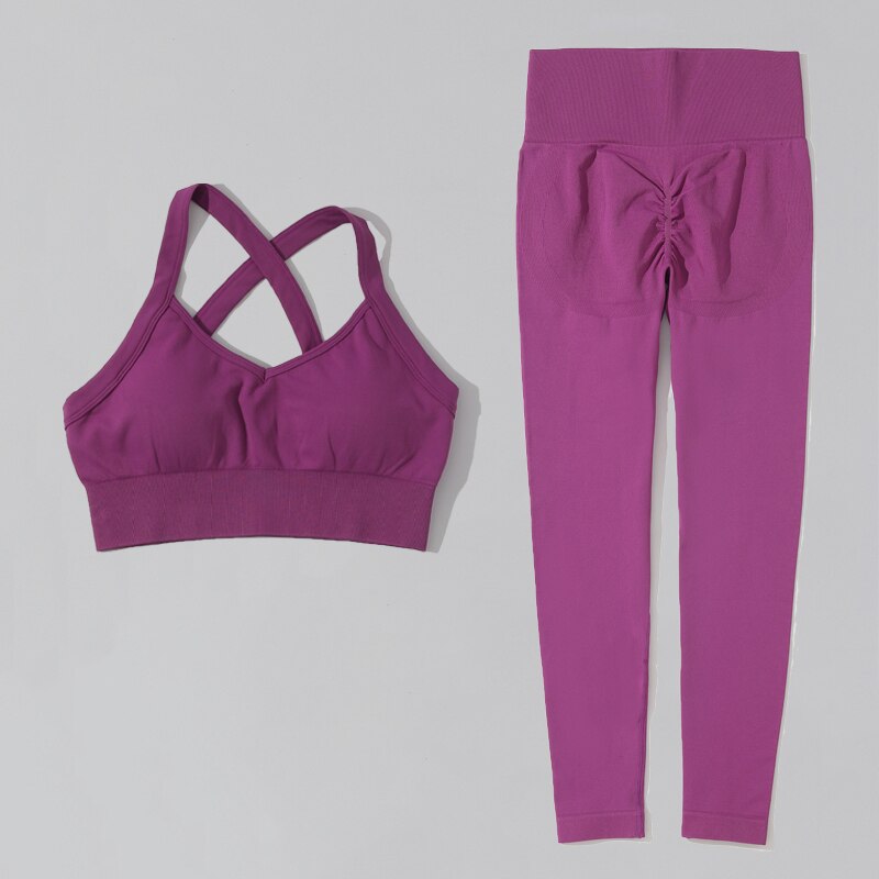 Summer Yoga Workout Outfits Set for Woman Running Tracksuit Clothes Gym Fitness Sports Leggings Pants Top Bra with Crisscross Ba | TageUnlimited