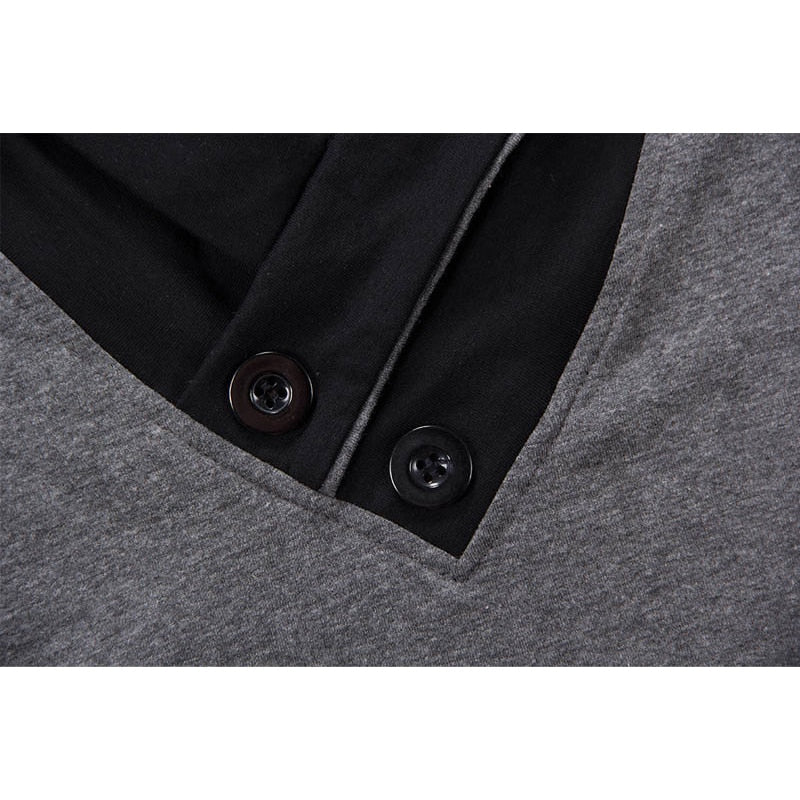 New Plus Size Summer Mens T-Shirts Fashion Slim Short Sleeve Patchwork V Neck Cotton Black T Shirt Men Button Tops &amp; Tees | TageUnlimited