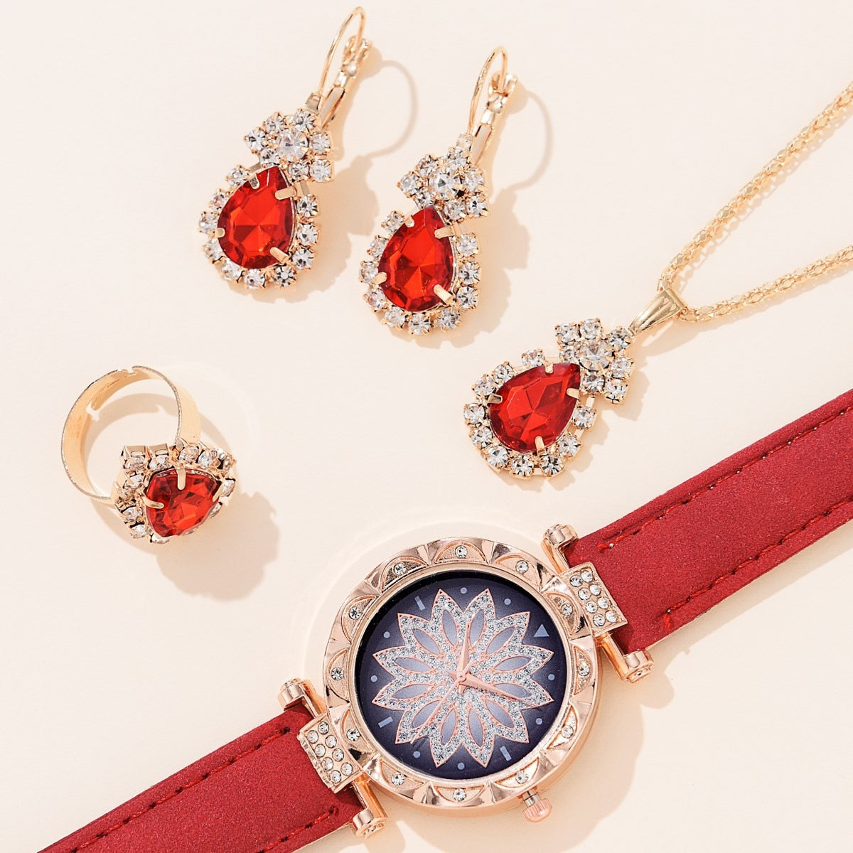 5pcs Set Watches Women Leather Band Ladies Watch Simple Casual Women Analog WristWatch Bracelet Gift | TageUnlimited