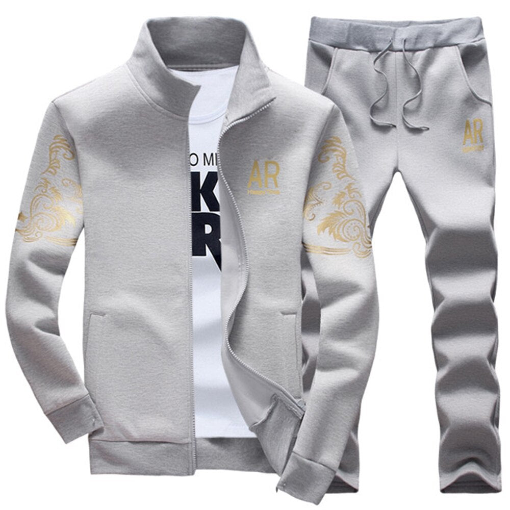 New Men's Tracksuit Fleece Jacket and Sweatpants 2 Piece Set Spring Autumn Sports Suit Long Sleeve Sets Men Sweatsuit Warm | TageUnlimited