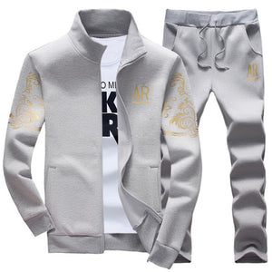 New Men's Tracksuit Fleece Jacket and Sweatpants 2 Piece Set Spring Autumn Sports Suit Long Sleeve Sets Men Sweatsuit Warm | TageUnlimited