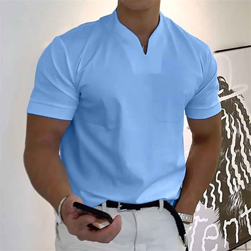 Men's Short-Sleeved Cotton Casual Men's T-shirt V-neck Shirt Male Breathable Polo Shirts S-5XL | TageUnlimited