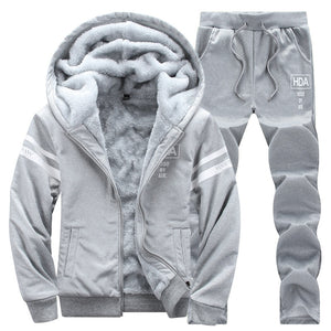 Tracksuit Men Winter Sporting Slim Fit Warm Thickened Sportswear Hooded Sweatsuit Two Piece Running Fitness Men Set | TageUnlimited